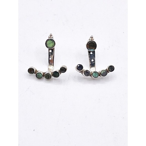 Sterling Silver Labradorite Ear Jacket Earrings Multi Stone Boho Artisan OOAK - Picture 2 of 6